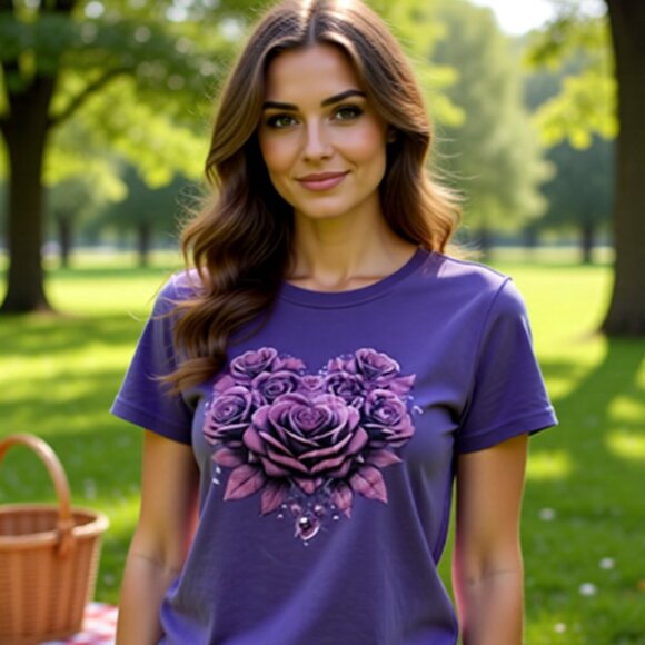 Tops - Large Purple Floral Crew Neck Tee – Lightweight, Classic & Comfortably Stylish
